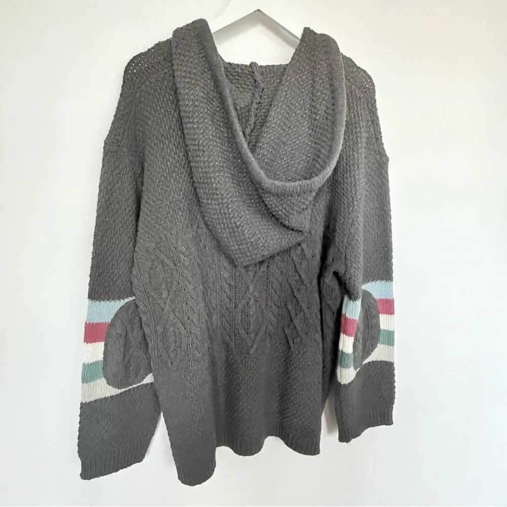 POL 💎 New Gray Cable-knit Sweater Hoodie Medium/Heavy Rare Detailing Warmth NWOT - Picture 8 of 16